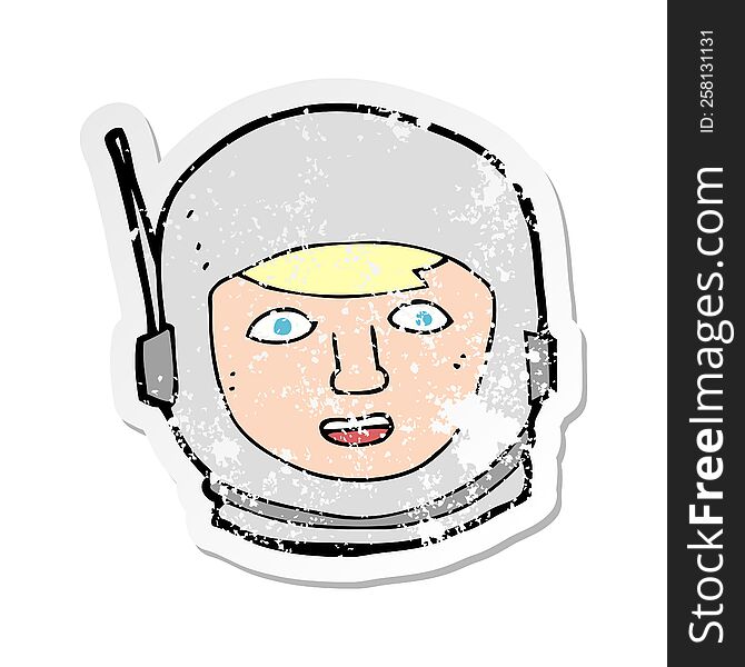 Retro Distressed Sticker Of A Cartoon Astronaut Head