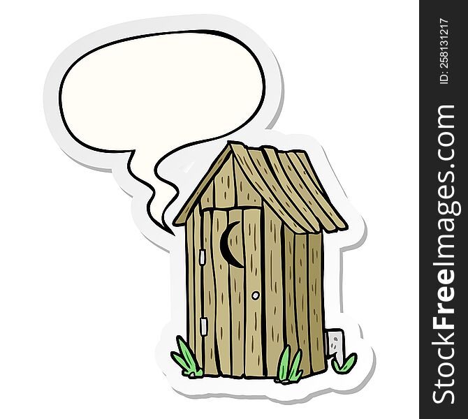 cartoon traditional outdoor toilet and crescent moon window and speech bubble sticker