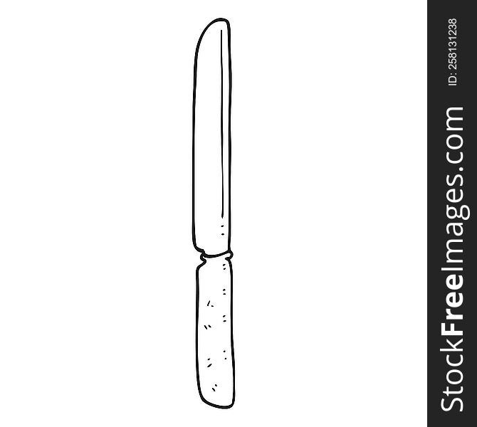 freehand drawn black and white cartoon cutlery knife
