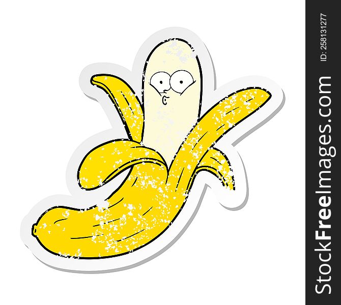 distressed sticker of a cartoon banana with face
