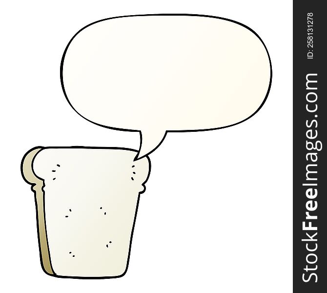 cartoon slice of bread with speech bubble in smooth gradient style