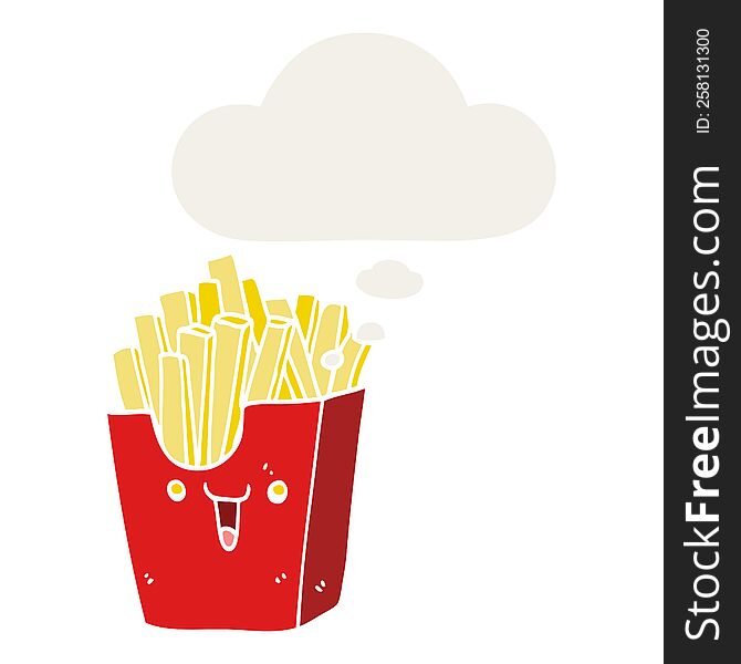 Cute Cartoon Box Of Fries And Thought Bubble In Retro Style
