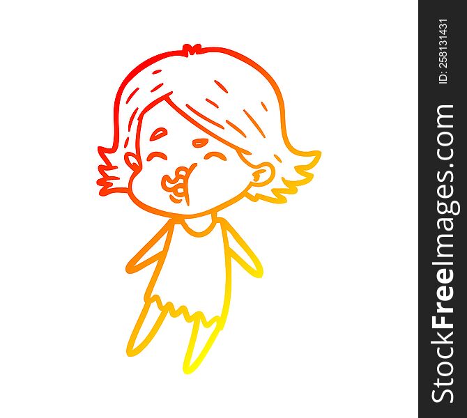 Warm Gradient Line Drawing Cartoon Girl Pulling Face