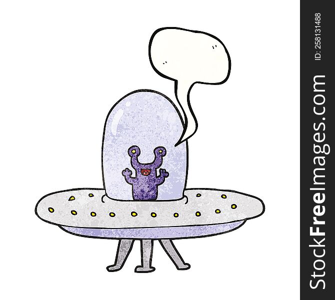 freehand speech bubble textured cartoon flying saucer