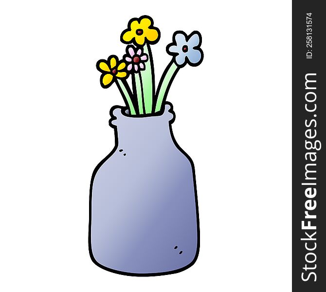 Vector Gradient Illustration Cartoon Flowers In Vase