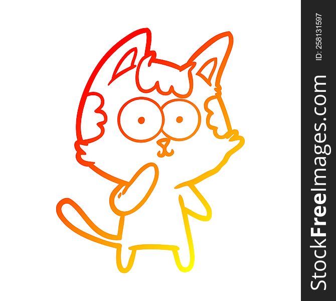 warm gradient line drawing of a cartoon cat considering
