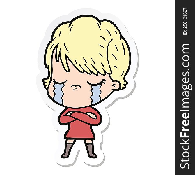 sticker of a cartoon woman crying