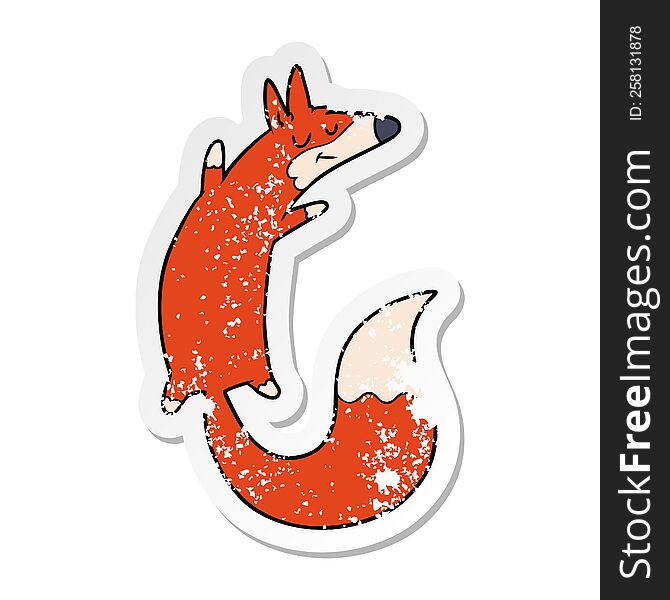distressed sticker of a cartoon jumping fox