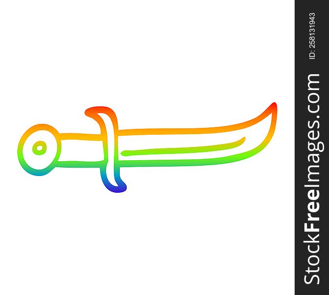 rainbow gradient line drawing of a cartoon curved dagger