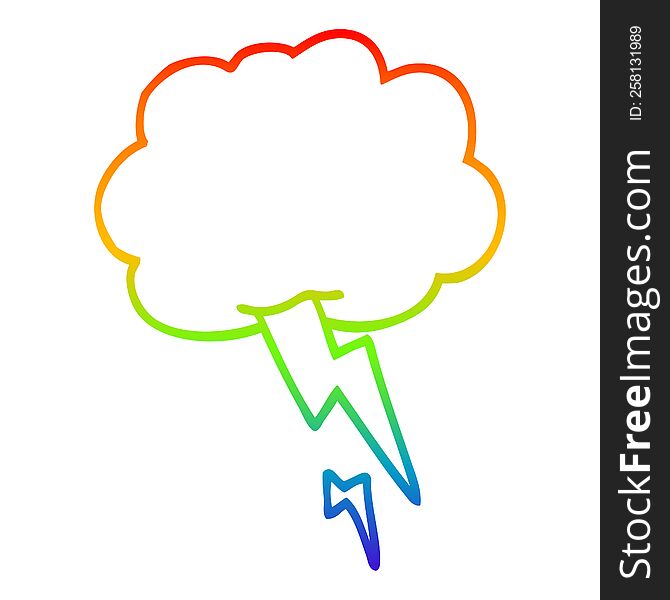 rainbow gradient line drawing of a cartoon storm cloud with lightning