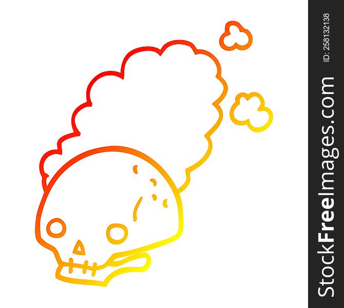 warm gradient line drawing of a cartoon dusty old skull