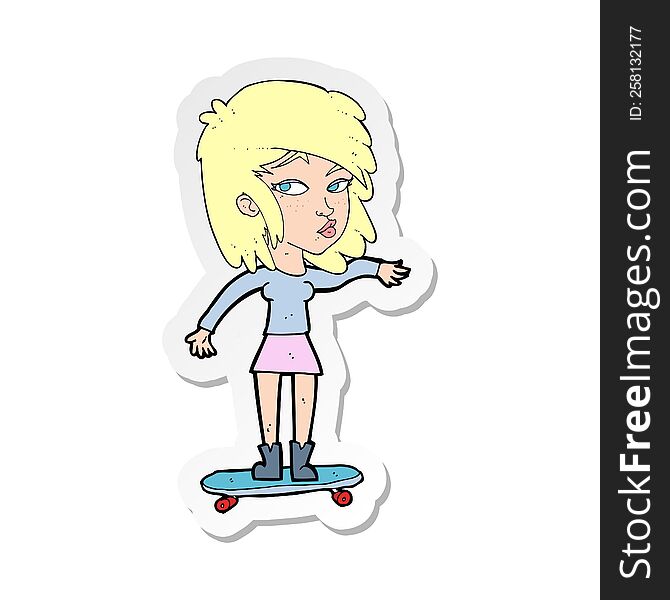 sticker of a cartoon woman on skateboard