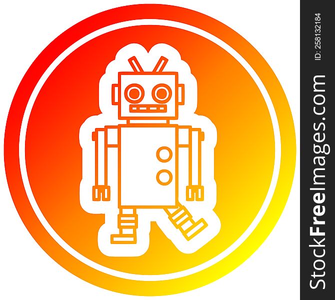 dancing robot circular icon with warm gradient finish. dancing robot circular icon with warm gradient finish