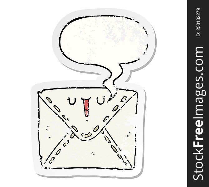 Cartoon Envelope And Speech Bubble Distressed Sticker