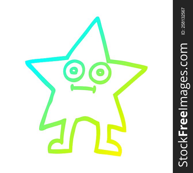 Cold Gradient Line Drawing Cartoon Star Character