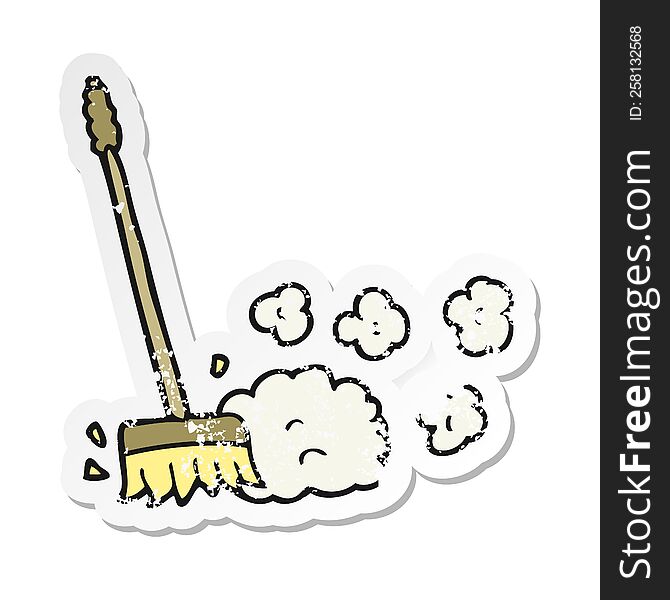 Retro Distressed Sticker Of A Cartoon Sweeping Brush