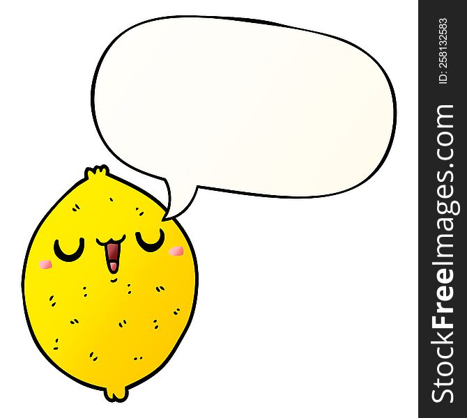 Cartoon Happy Lemon And Speech Bubble In Smooth Gradient Style