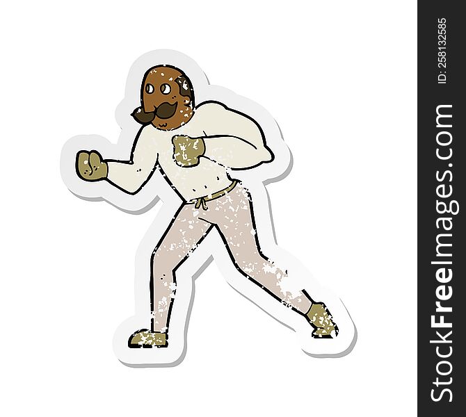 Retro Distressed Sticker Of A Cartoon Retro Boxer Man