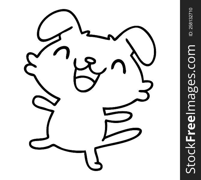 line doodle of a happy dog dancing. line doodle of a happy dog dancing