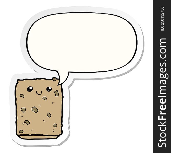 cartoon biscuit with speech bubble sticker. cartoon biscuit with speech bubble sticker