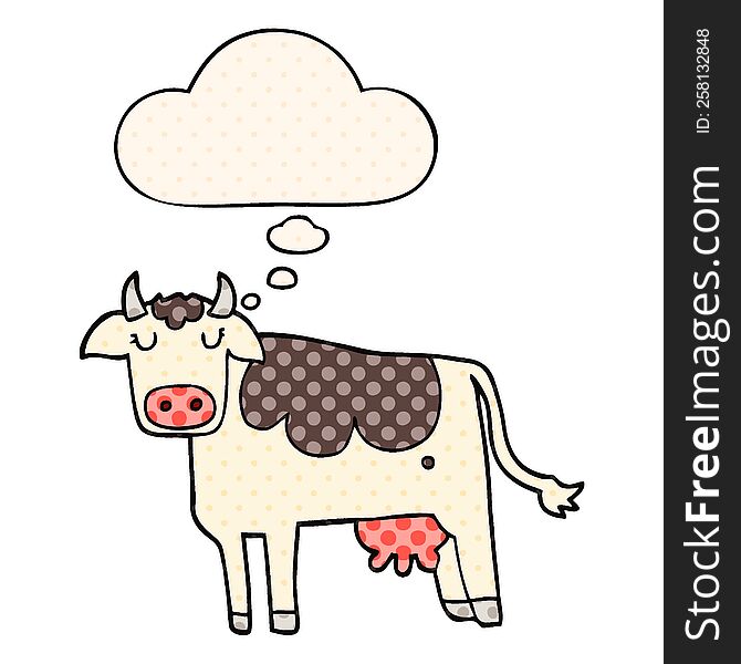 Cartoon Cow And Thought Bubble In Comic Book Style