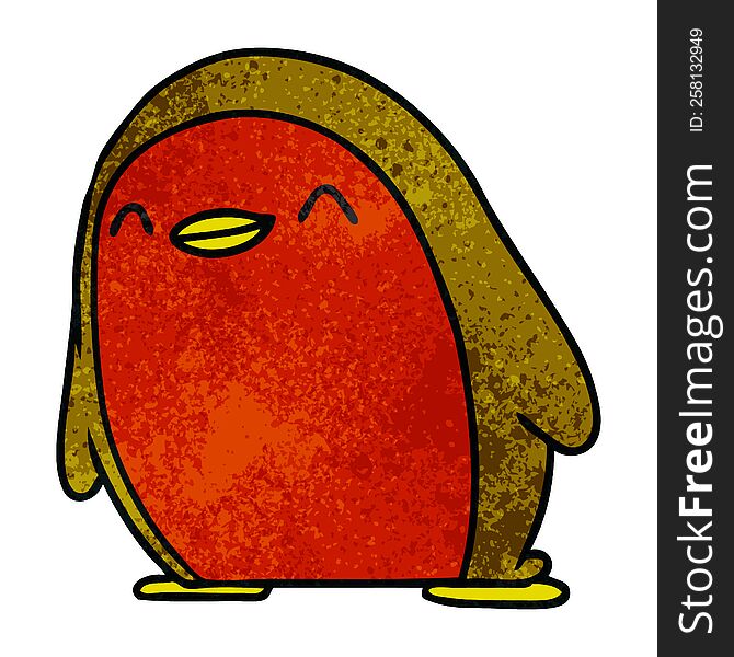freehand drawn textured cartoon cute kawaii red robin