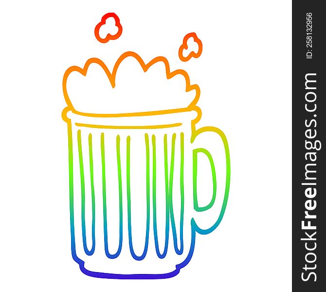 rainbow gradient line drawing of a cartoon tankard of beer