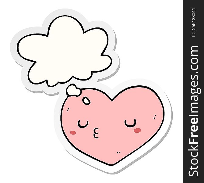 cartoon love heart with thought bubble as a printed sticker
