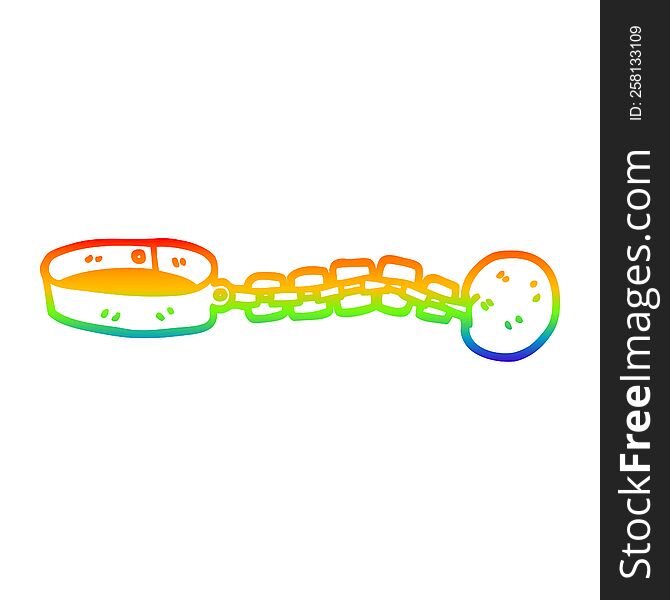 Rainbow Gradient Line Drawing Cartoon Of Ball And Chain