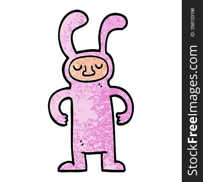grunge textured illustration cartoon man dressed as a bunny