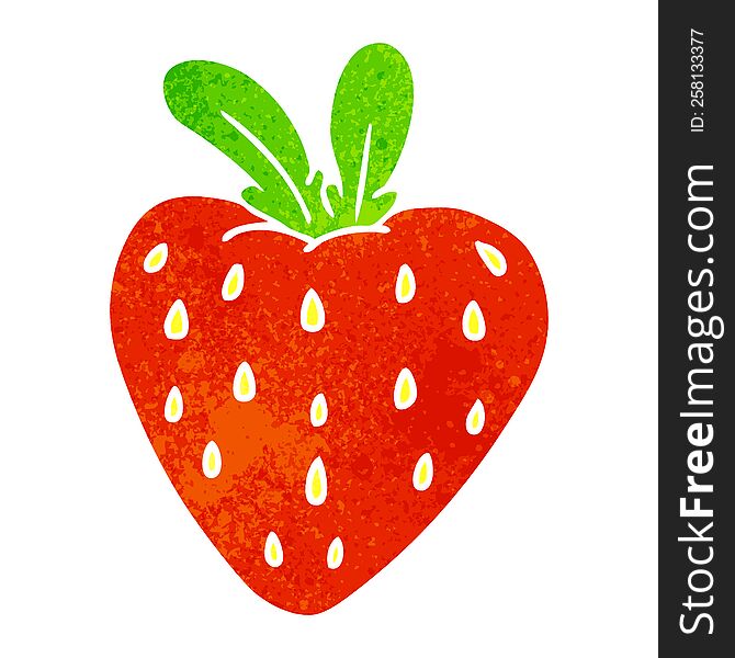retro cartoon doodle of a fresh strawberry