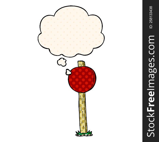 cartoon sign post with thought bubble in comic book style