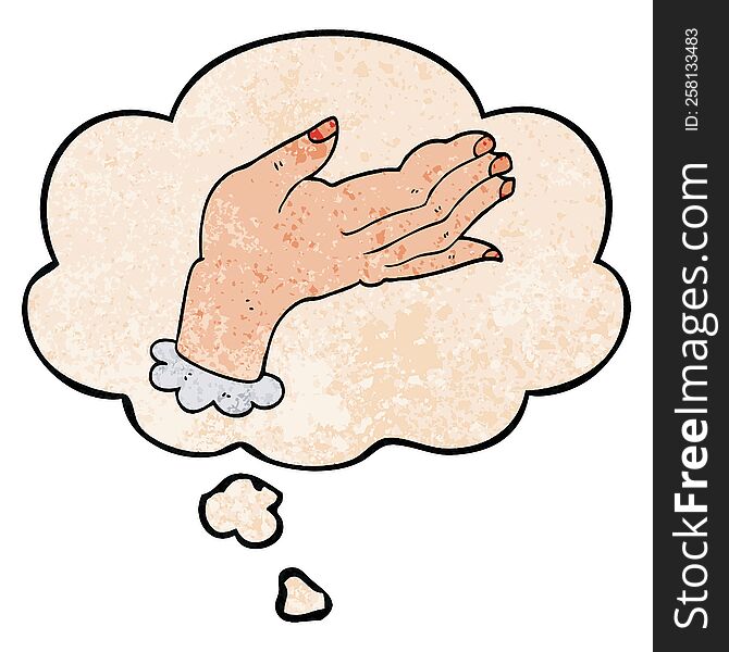 cartoon hand with thought bubble in grunge texture style. cartoon hand with thought bubble in grunge texture style