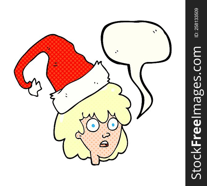 Comic Book Speech Bubble Cartoon Woman With Santa Hat