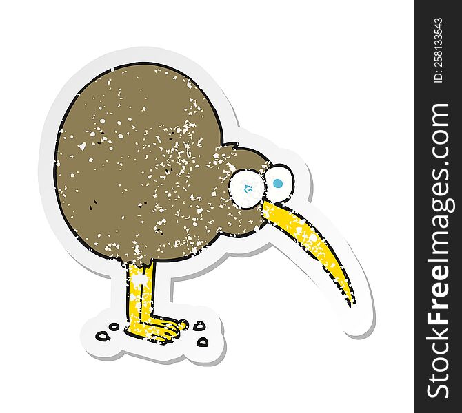 Retro Distressed Sticker Of A Cartoon Kiwi