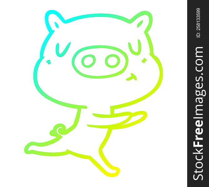 Cold Gradient Line Drawing Cartoon Content Pig Running