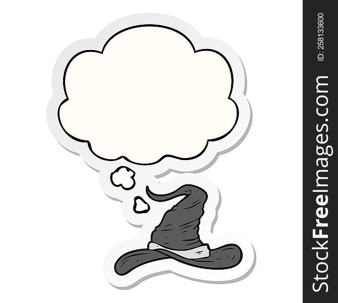 cartoon wizards hat with thought bubble as a printed sticker