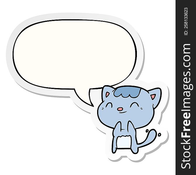 cute cartoon happy little cat with speech bubble sticker