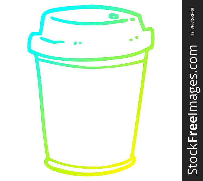 cold gradient line drawing of a cartoon takeout coffee cup