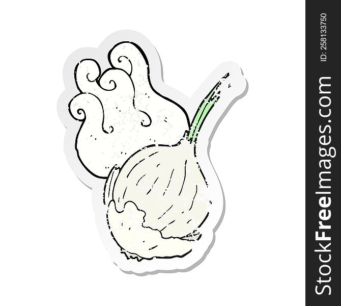 Retro Distressed Sticker Of A Cartoon Garlic