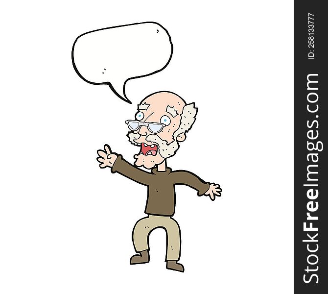 Cartoon Frightened Old Man With Speech Bubble