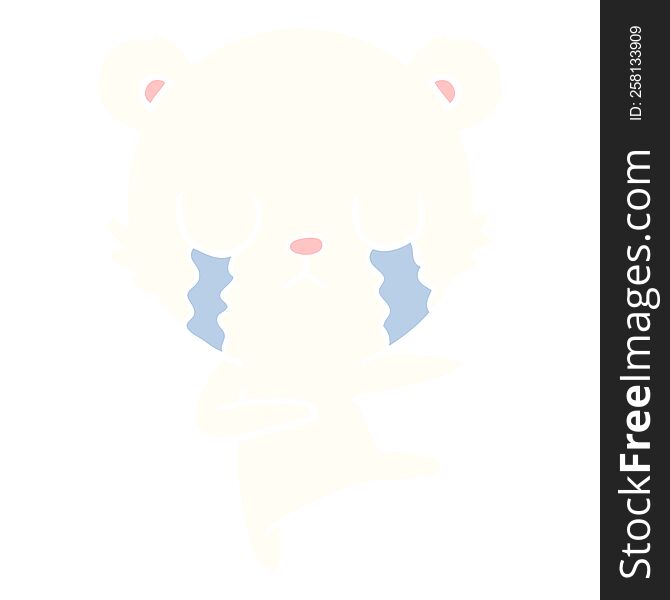 crying polar bear flat color style cartoon