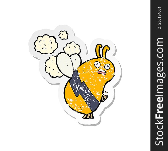retro distressed sticker of a cartoon bee