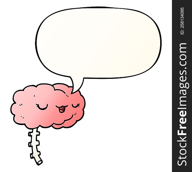 happy cartoon brain with speech bubble in smooth gradient style