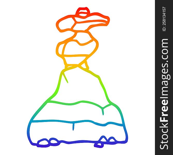 rainbow gradient line drawing of a cartoon of stacked stones