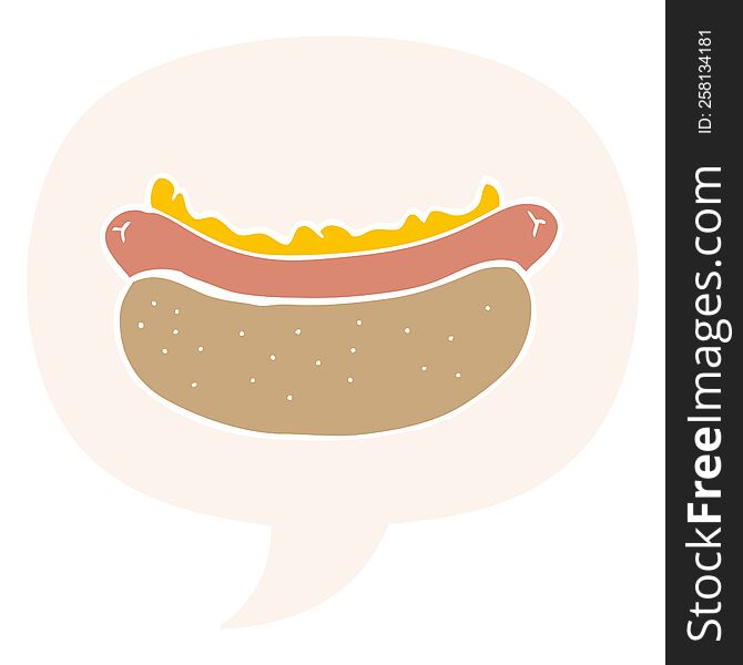 cartoon hotdog and speech bubble in retro style