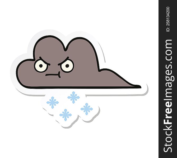 sticker of a cute cartoon storm snow cloud