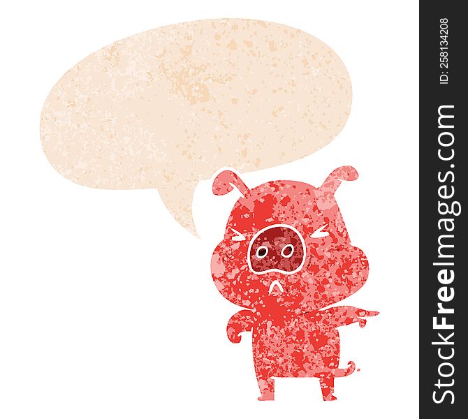 Cartoon Angry Pig And Speech Bubble In Retro Textured Style