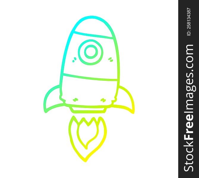 Cold Gradient Line Drawing Cartoon Space Rocket