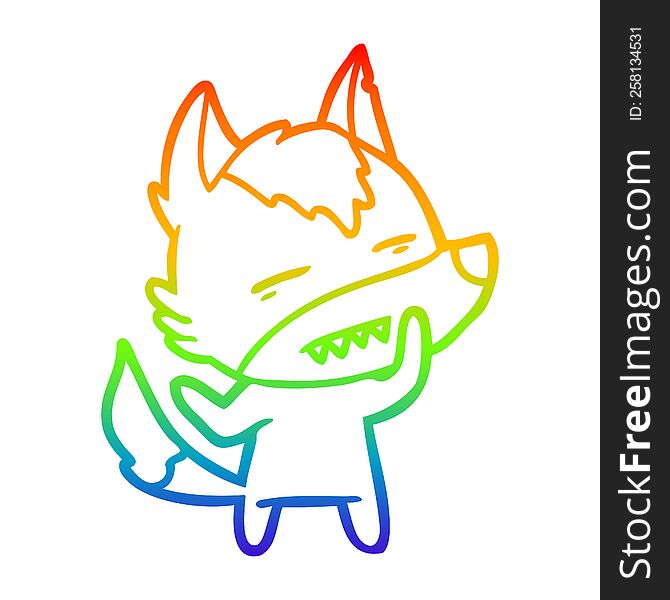 Rainbow Gradient Line Drawing Cartoon Wolf Showing Teeth